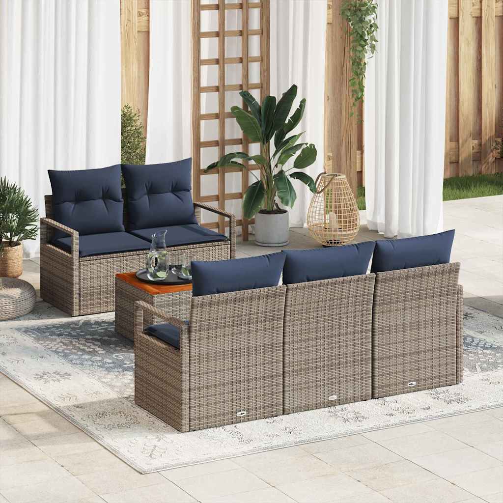 Gartensofa-set 6 stk. Grau Poly-Rattan