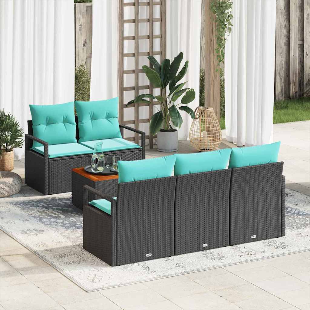 Gartensofa-set 6 stk. Schwarz Poly-Rattan