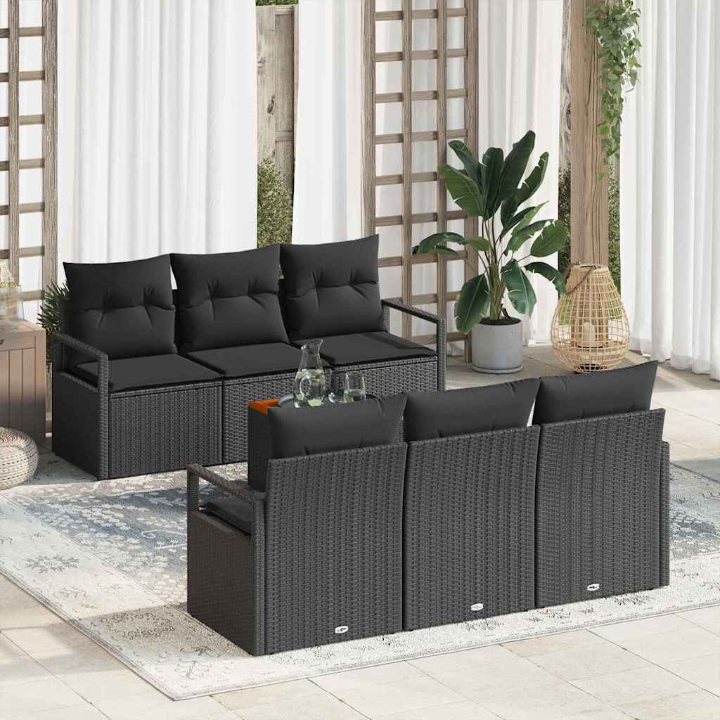 Gartensofa-set 7 stk. Schwarz Poly-Rattan