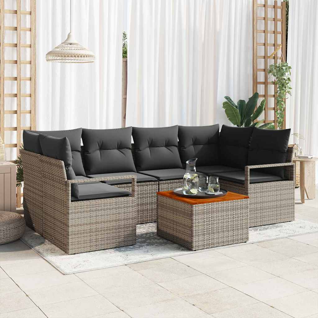 Gartensofa-set 7 stk. Grau Poly-Rattan