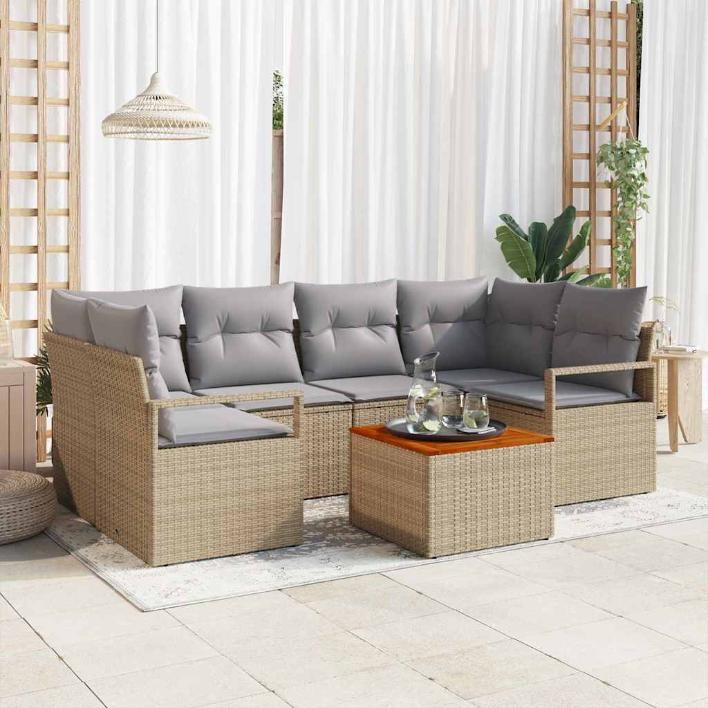 Gartensofa-set 7 stk. Beige Poly-Rattan