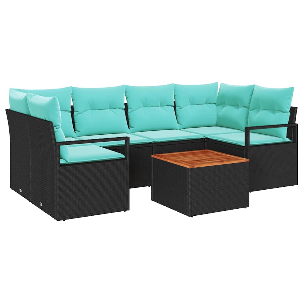 Gartensofa-set 7 stk. Schwarz Poly-Rattan