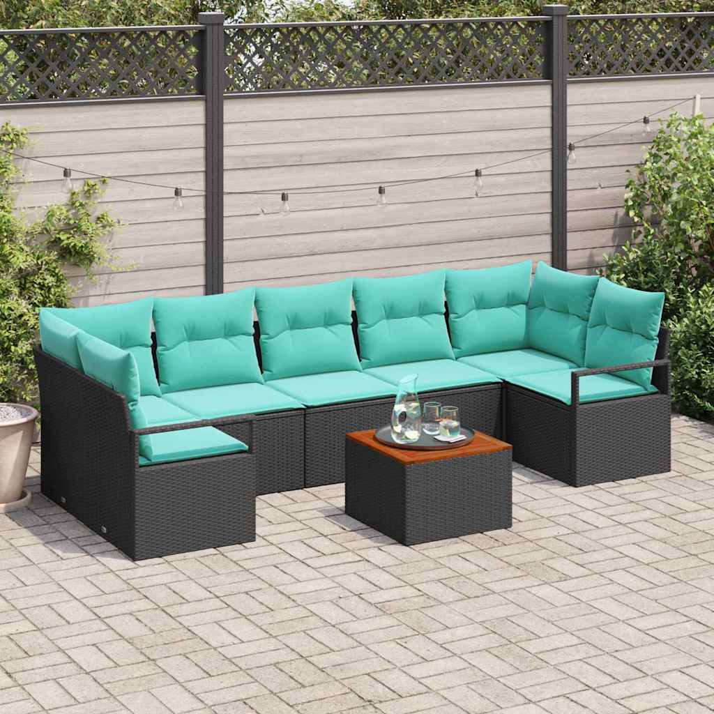 Gartensofa-set 8 stk. Schwarz Poly-Rattan