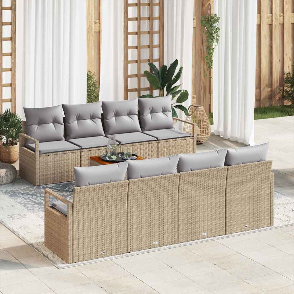Gartensofa-set 9 stk. Beige Poly-Rattan