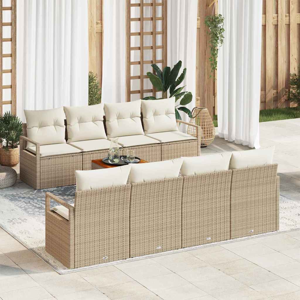 Gartensofa-set 9 stk. Beige Poly-Rattan