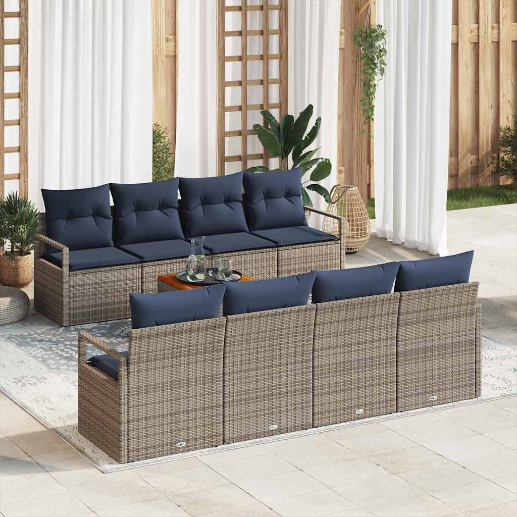 Gartensofa-set 9 stk. Grau Poly-Rattan