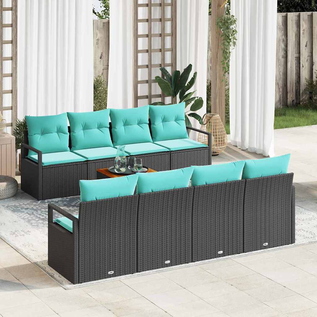 Gartensofa-set 9 stk. Schwarz Poly-Rattan