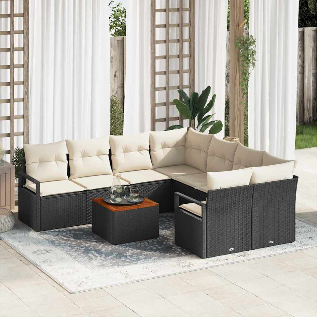 Gartensofa-set 9 stk. Schwarz Poly-Rattan