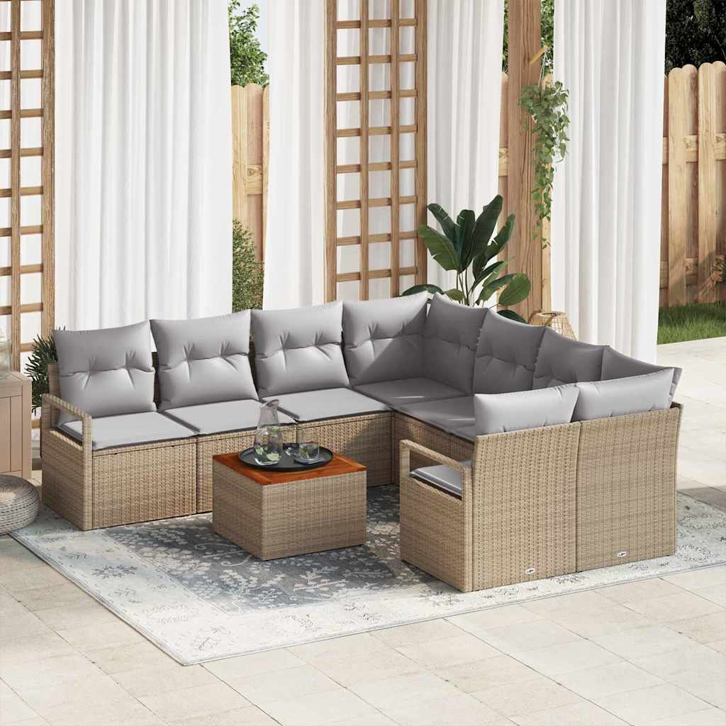 Gartensofa-set 9 stk. Beige Poly-Rattan