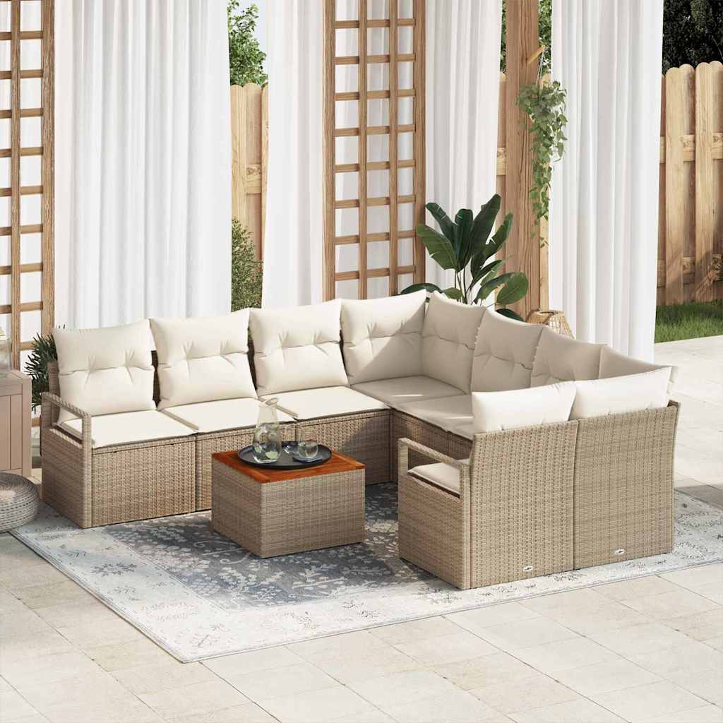 Gartensofa-set 9 stk. Beige Poly-Rattan