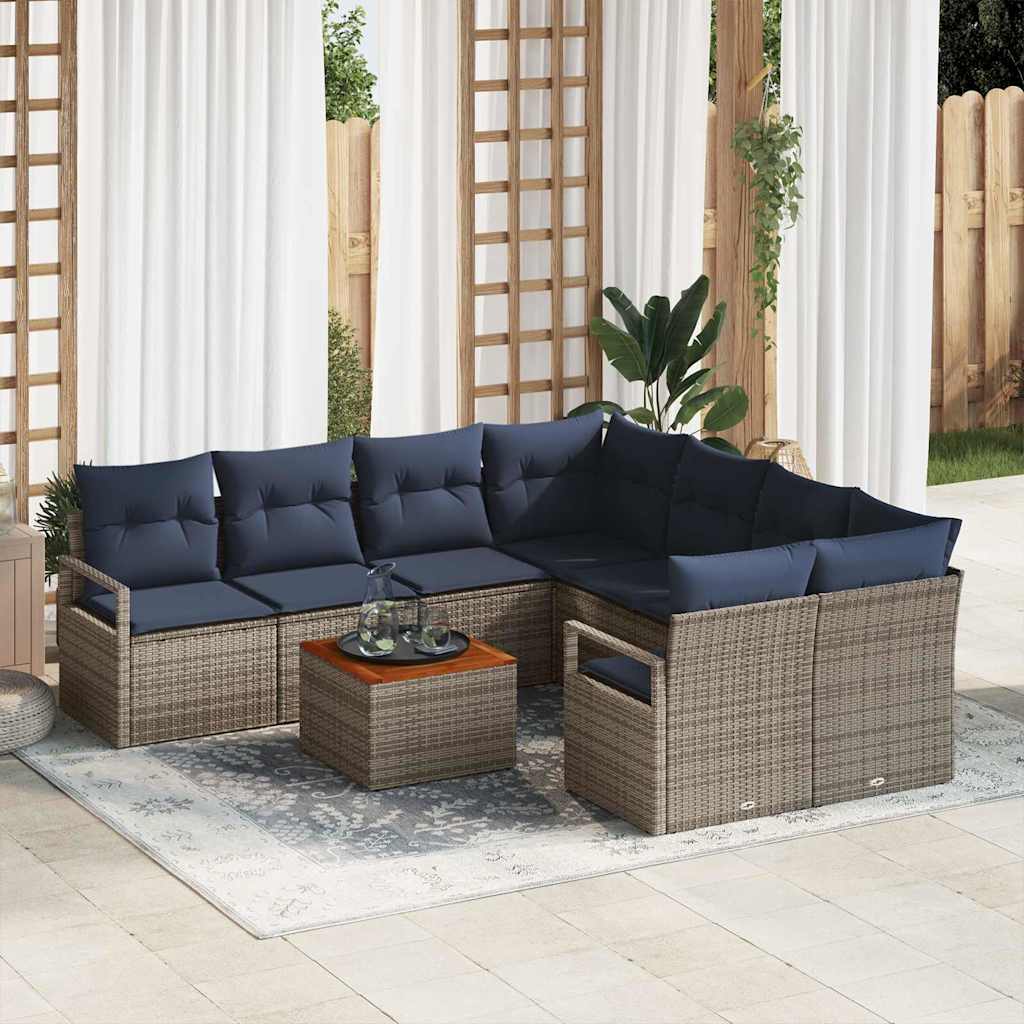 Gartensofa-set 9 stk. Grau Poly-Rattan