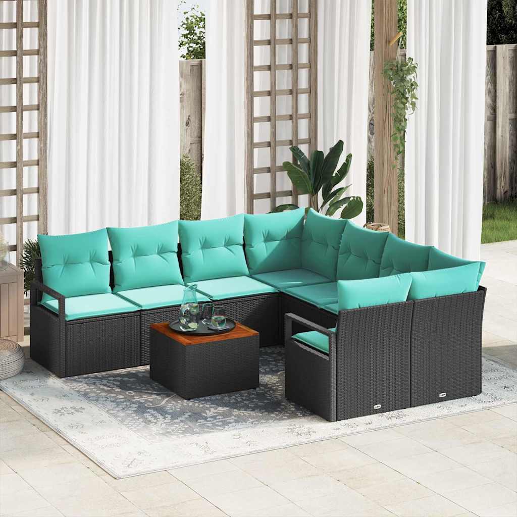Gartensofa-set 9 stk. Schwarz Poly-Rattan