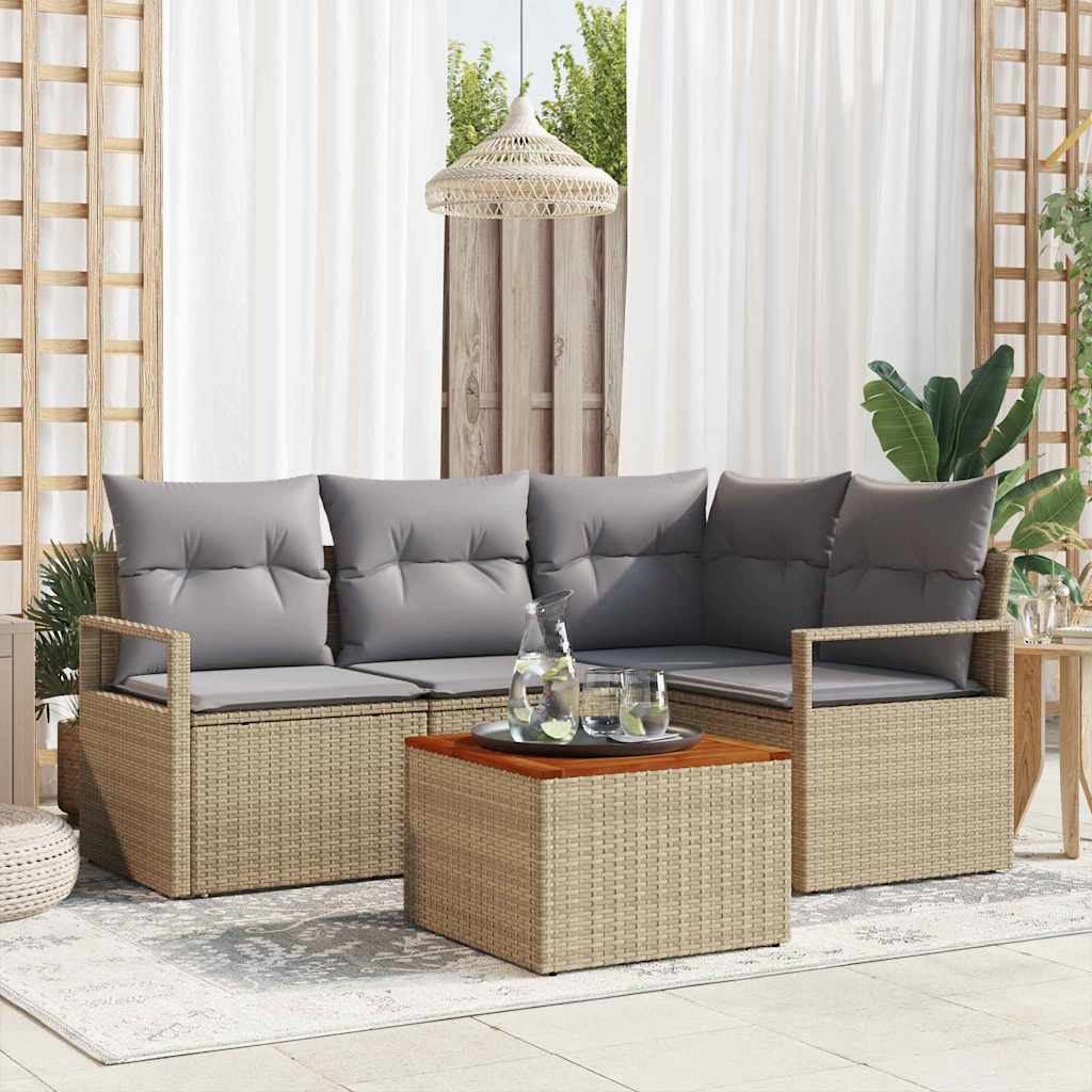 Gartensofa-set 5 stk. Beige Poly-Rattan