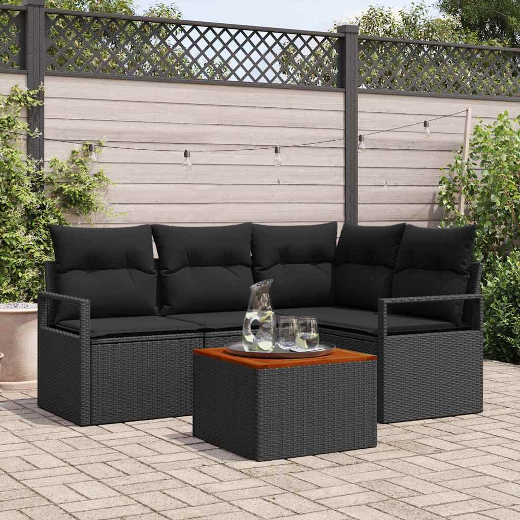 Gartensofa-set 5 stk. Schwarz Poly-Rattan