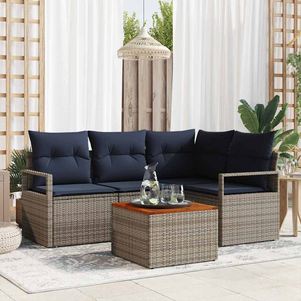 Gartensofa-set 5 stk. Grau Poly-Rattan