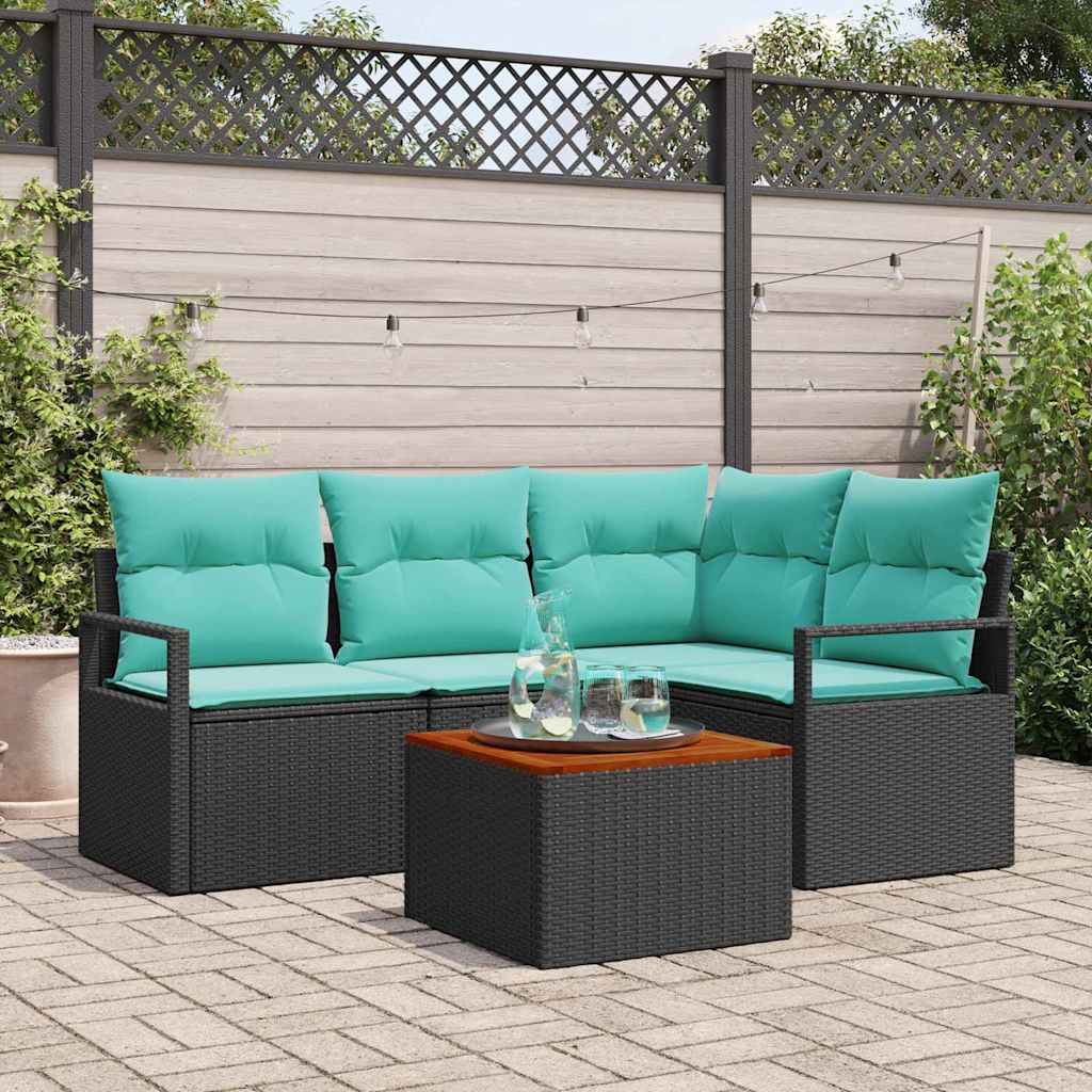 Gartensofa-set 5 stk. Schwarz Poly-Rattan