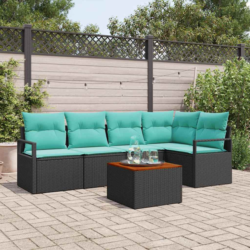 Gartensofa-set 6 stk. Schwarz Poly-Rattan