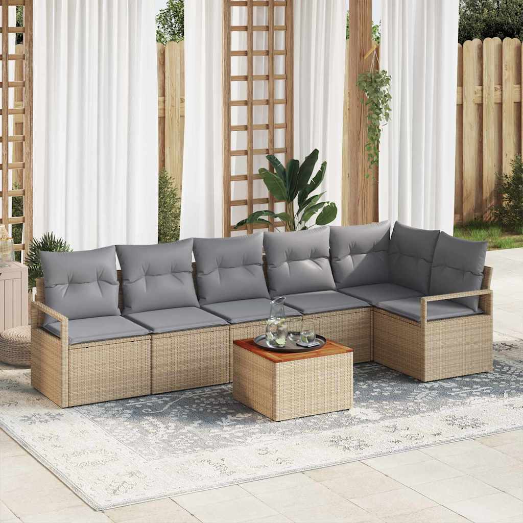 Gartensofa-set 7 stk. Beige Poly-Rattan