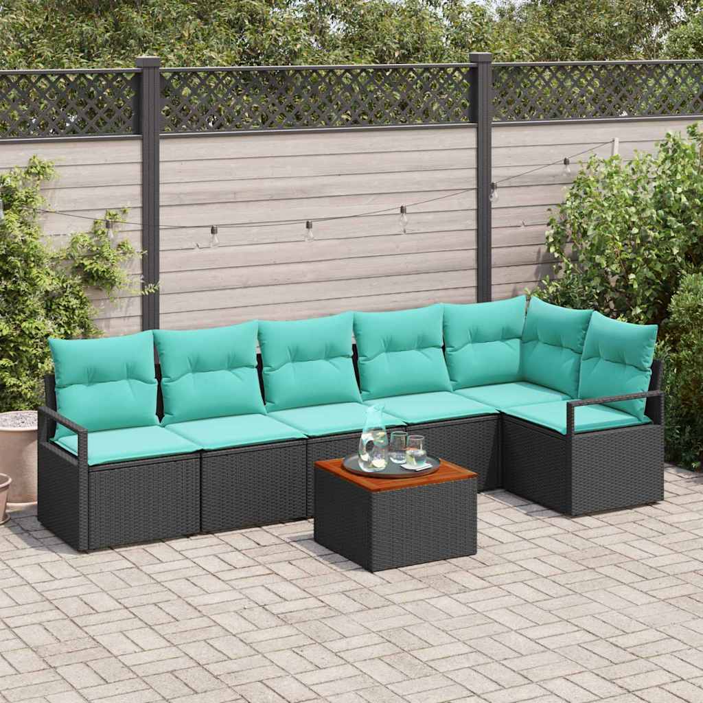 Gartensofa-set 7 stk. Schwarz Poly-Rattan