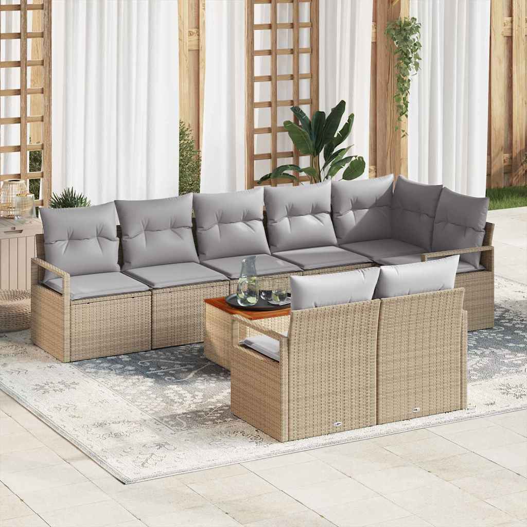 Gartensofa-set 9 stk. Beige Poly-Rattan