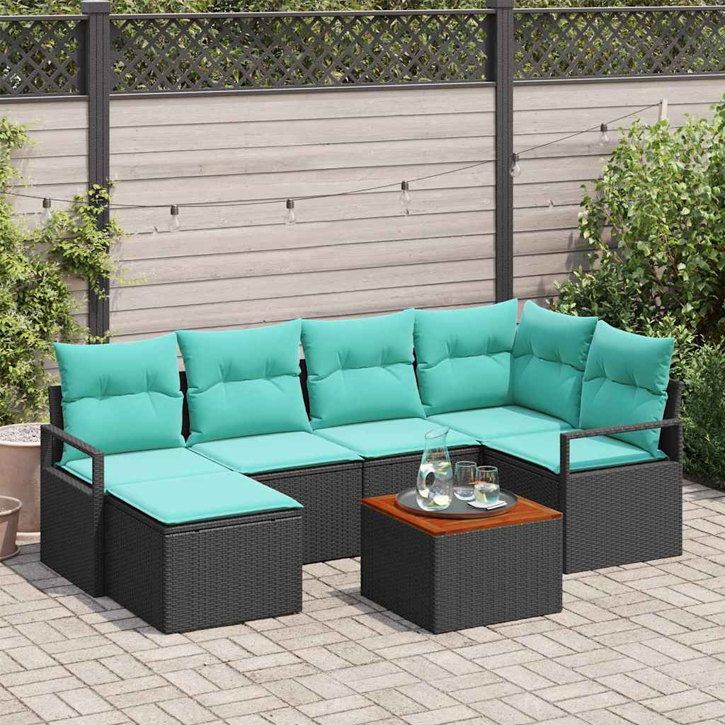 Gartensofa-set 7 stk. Schwarz Poly-Rattan