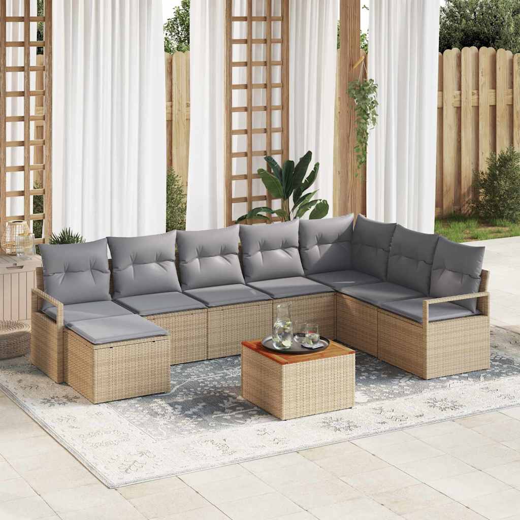 Gartensofa-set 9 stk. Beige Poly-Rattan
