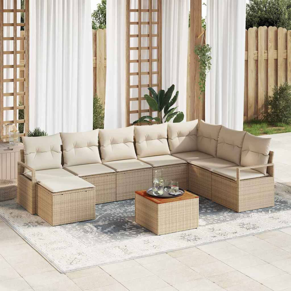 Gartensofa-set 9 stk. Beige Poly-Rattan