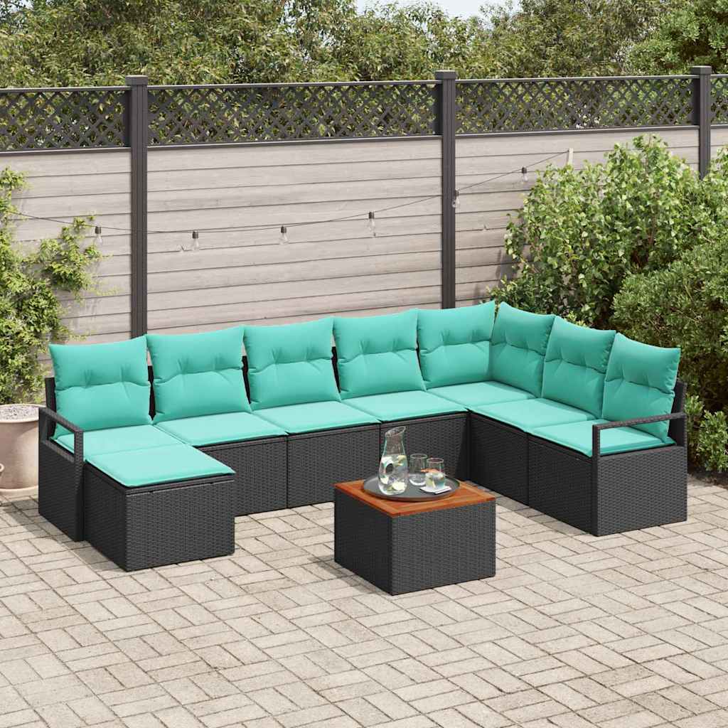 Gartensofa-set 9 stk. Schwarz Poly-Rattan