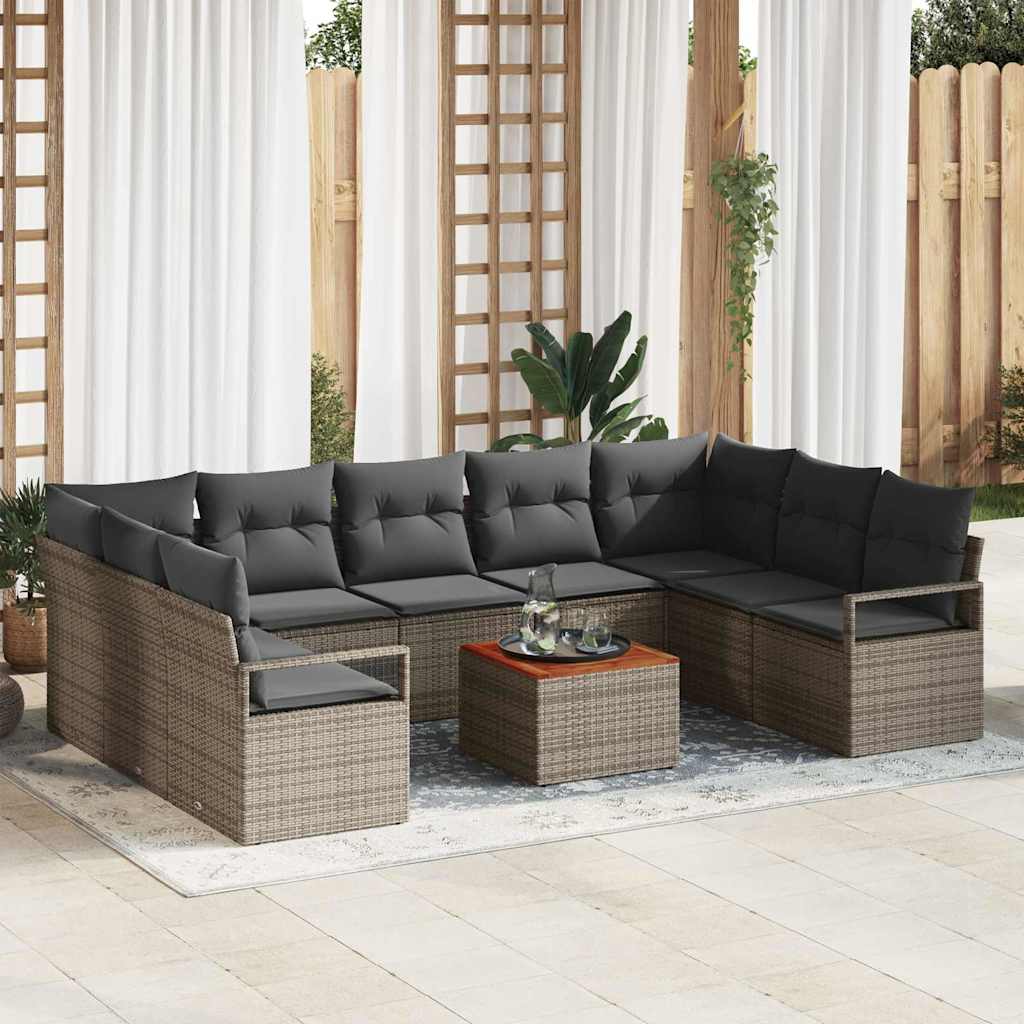 Gartensofa-set 10 stk. Grau Poly-Rattan