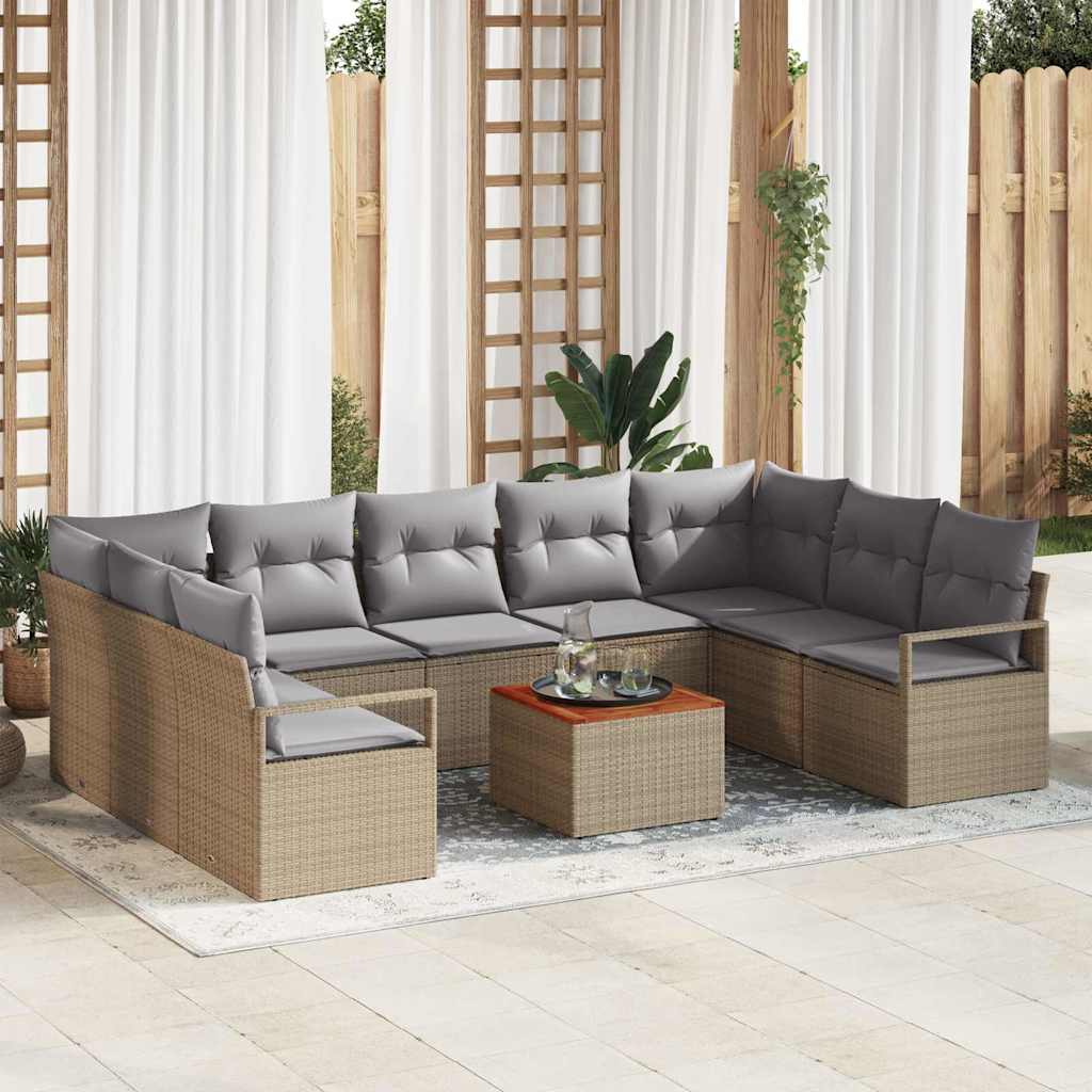 Gartensofa-set 10 stk. Beige Poly-Rattan