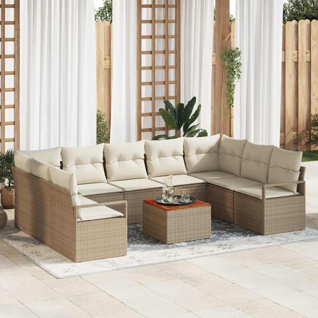 Gartensofa-set 10 stk. Beige Poly-Rattan