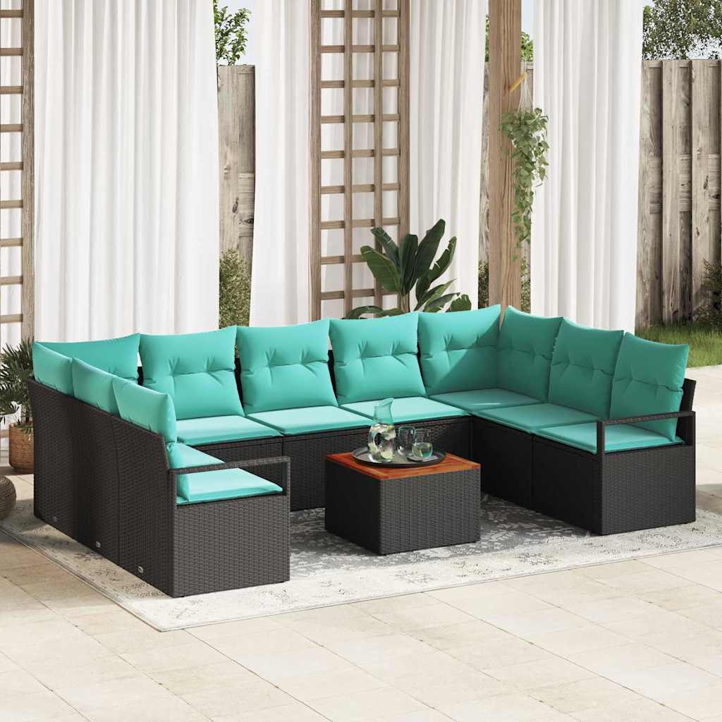 Gartensofa-set 10 stk. Schwarz Poly-Rattan