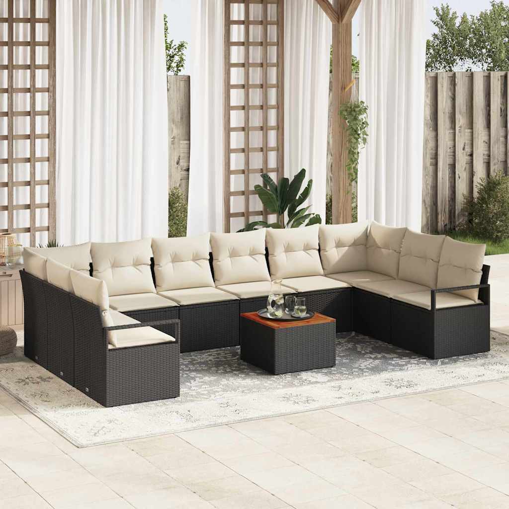 Gartensofa-set 11 stk. Schwarz Poly-Rattan