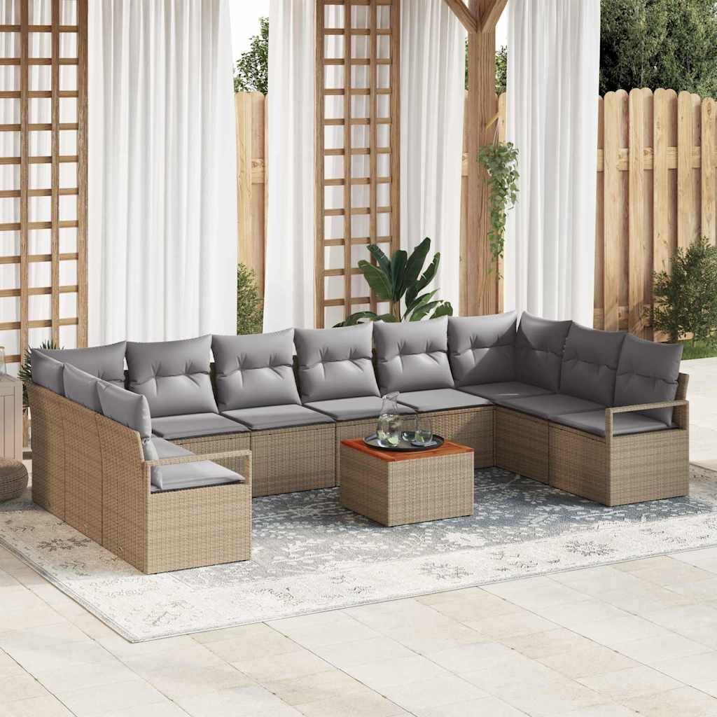 Gartensofa-set 11 stk. Beige Poly-Rattan