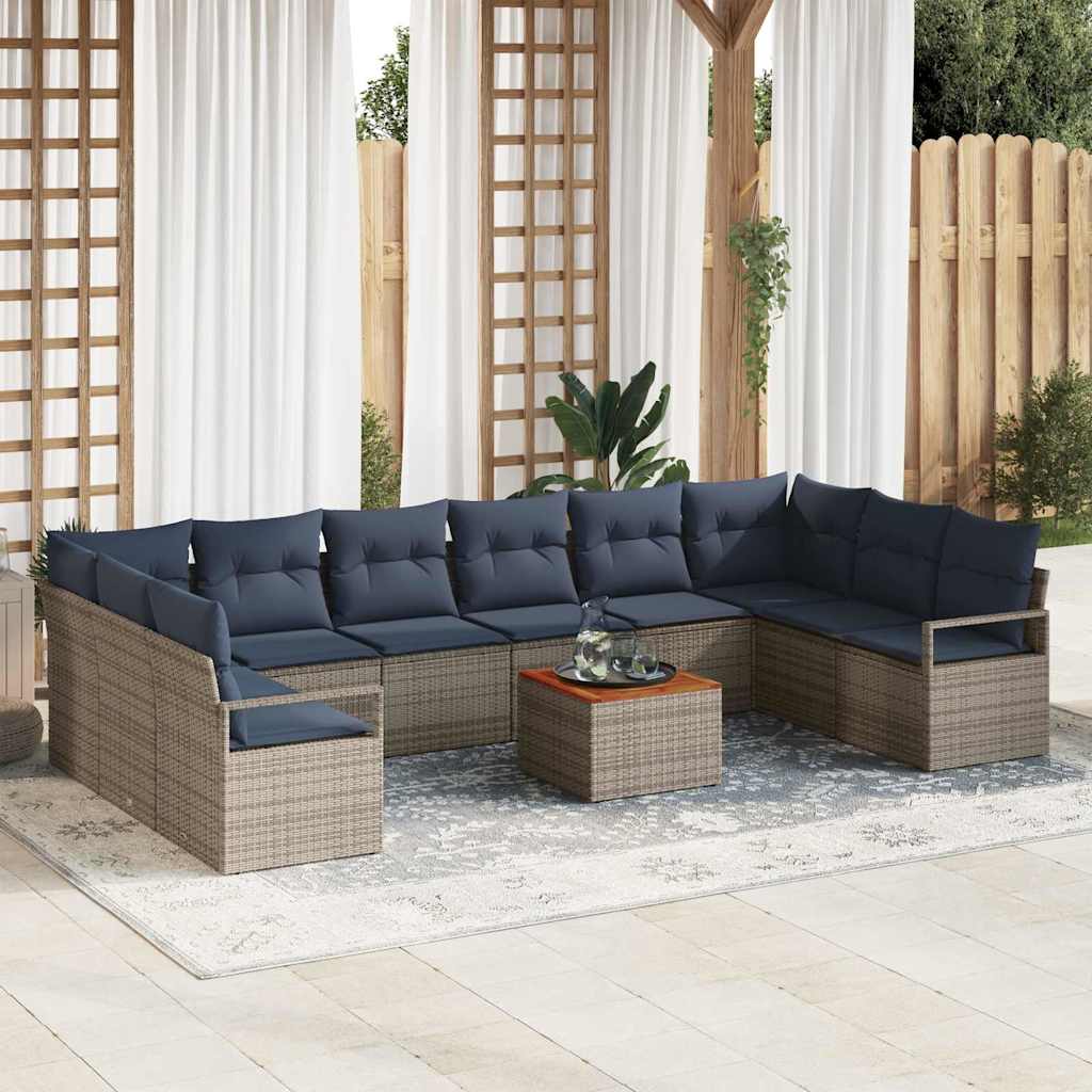 Gartensofa-set 11 stk. Grau Poly-Rattan