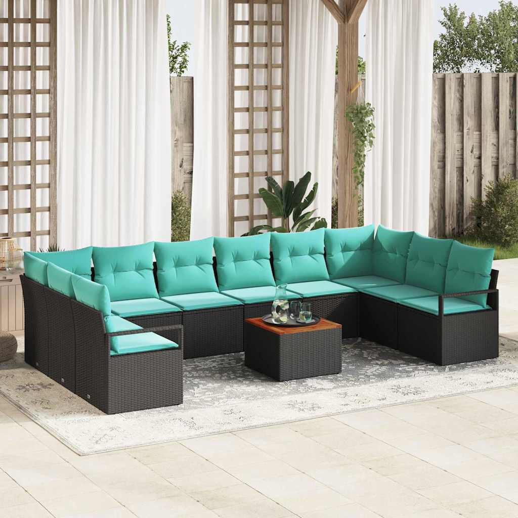 Gartensofa-set 11 stk. Schwarz Poly-Rattan
