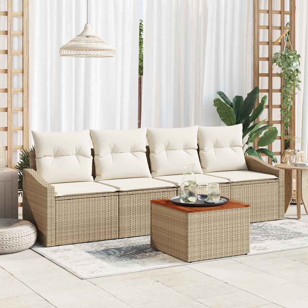 Gartensofa-set 5 stk. Beige Poly-Rattan