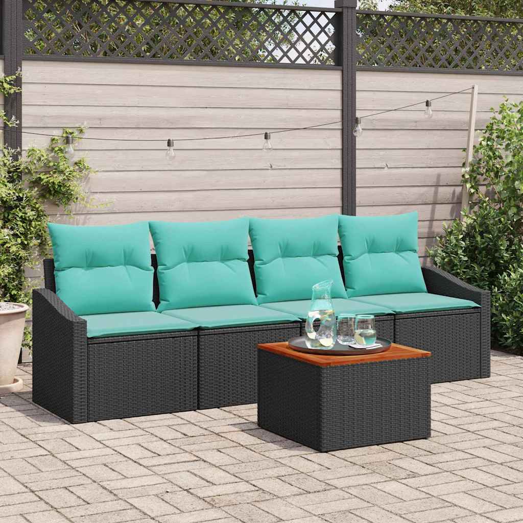 Gartensofa-set 5 stk. Schwarz Poly-Rattan