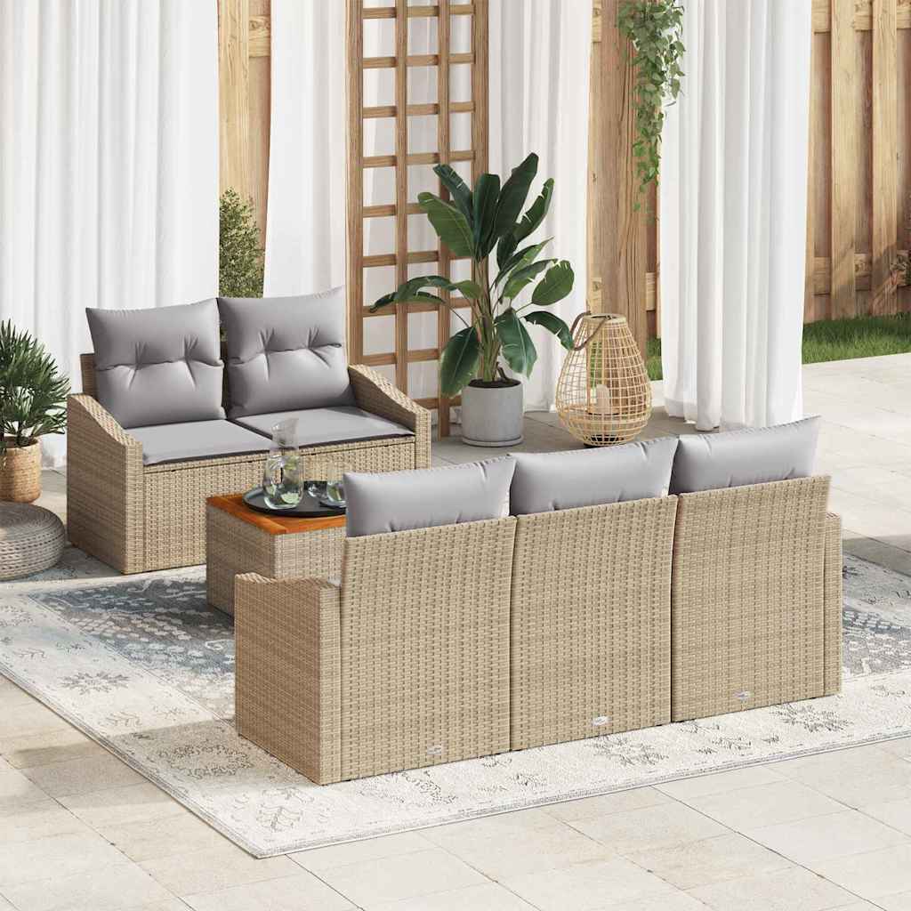 Gartensofa-set 6 stk. Beige Poly-Rattan