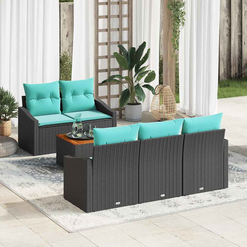 Gartensofa-set 6 stk. Schwarz Poly-Rattan
