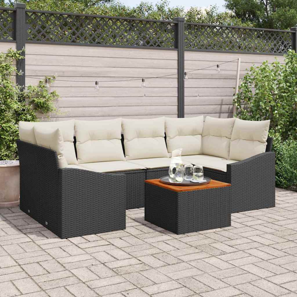 Gartensofa-set 7 stk. Schwarz Poly-Rattan