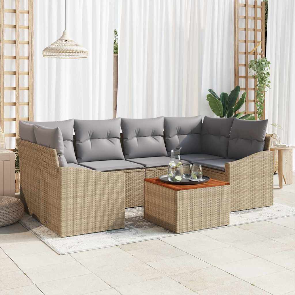 Gartensofa-set 7 stk. Beige Poly-Rattan