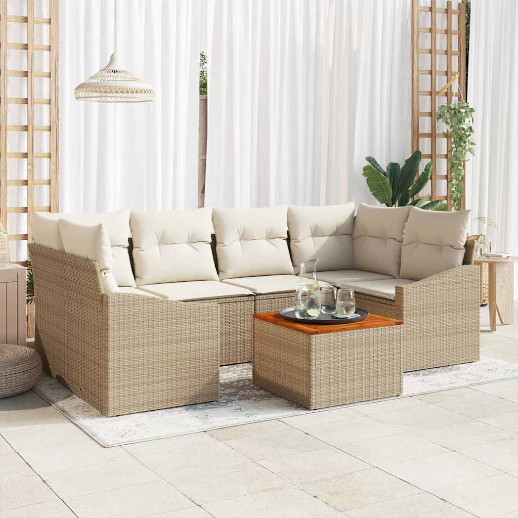Gartensofa-set 7 stk. Beige Poly-Rattan