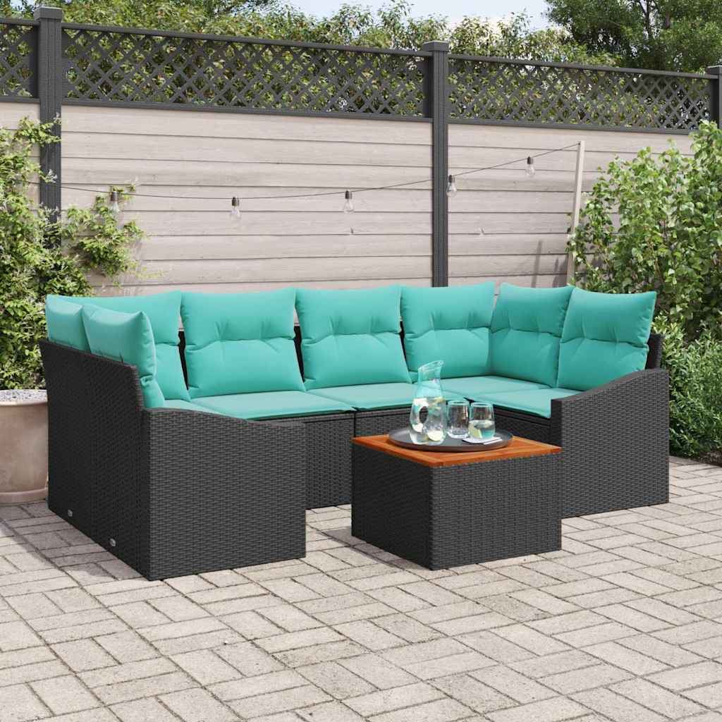 Gartensofa-set 7 stk. Schwarz Poly-Rattan