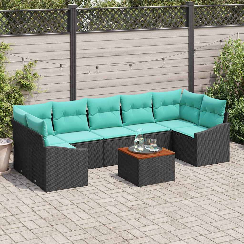 Gartensofa-set 8 stk. Schwarz Poly-Rattan
