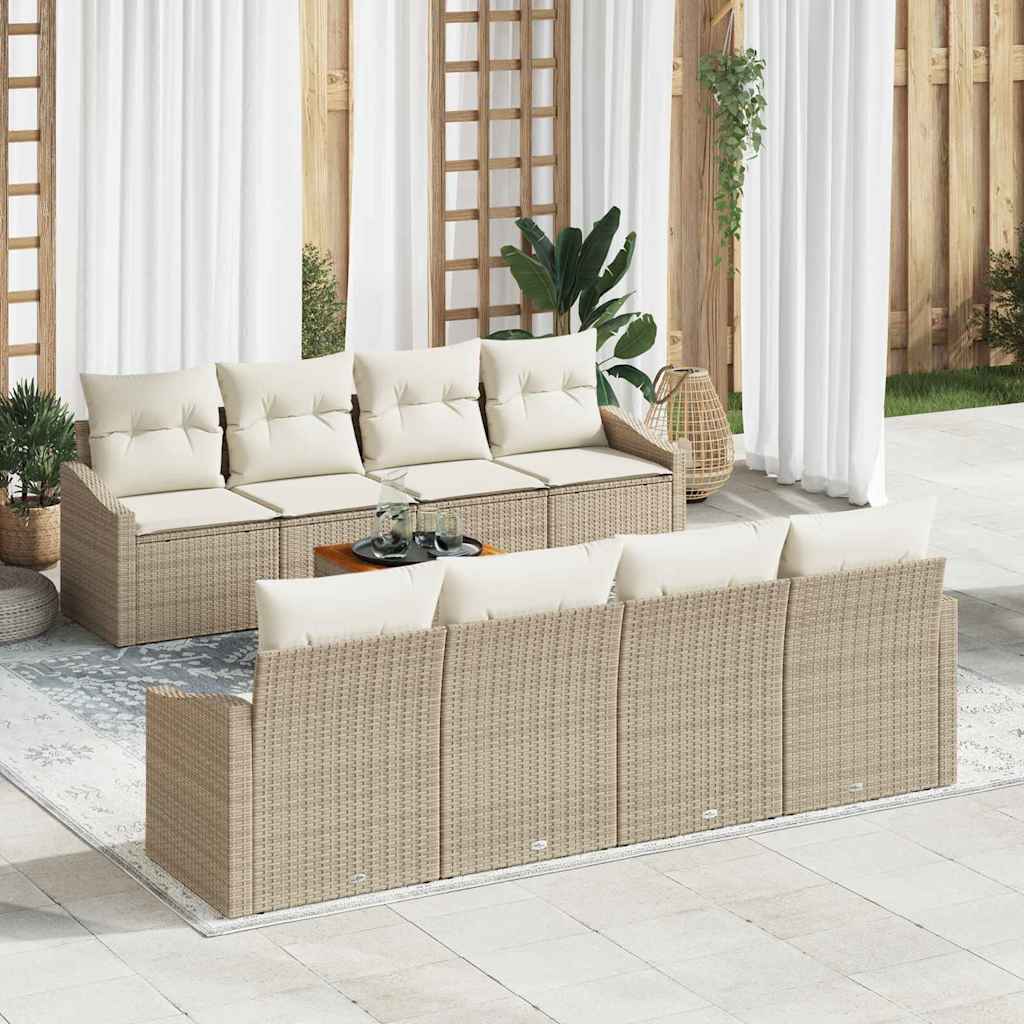 Gartensofa-set 9 stk. Beige Poly-Rattan