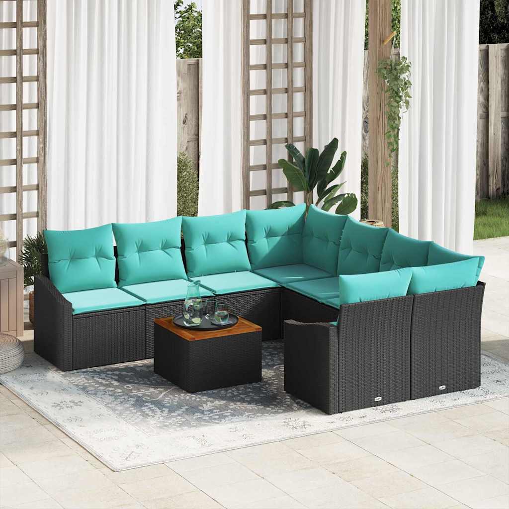 Gartensofa-set 9 stk. Schwarz Poly-Rattan