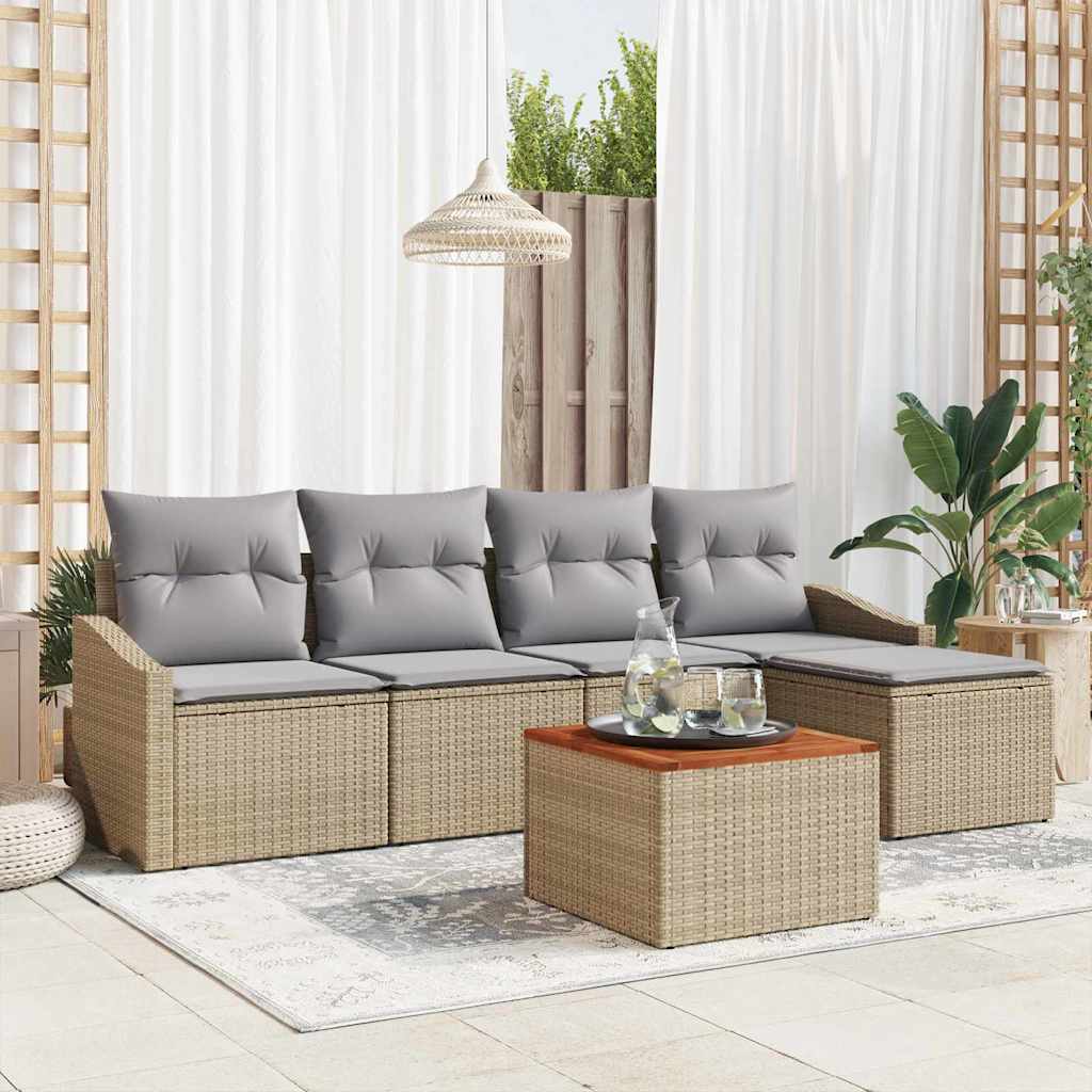 Gartensofa-set 6 stk. Beige Poly-Rattan