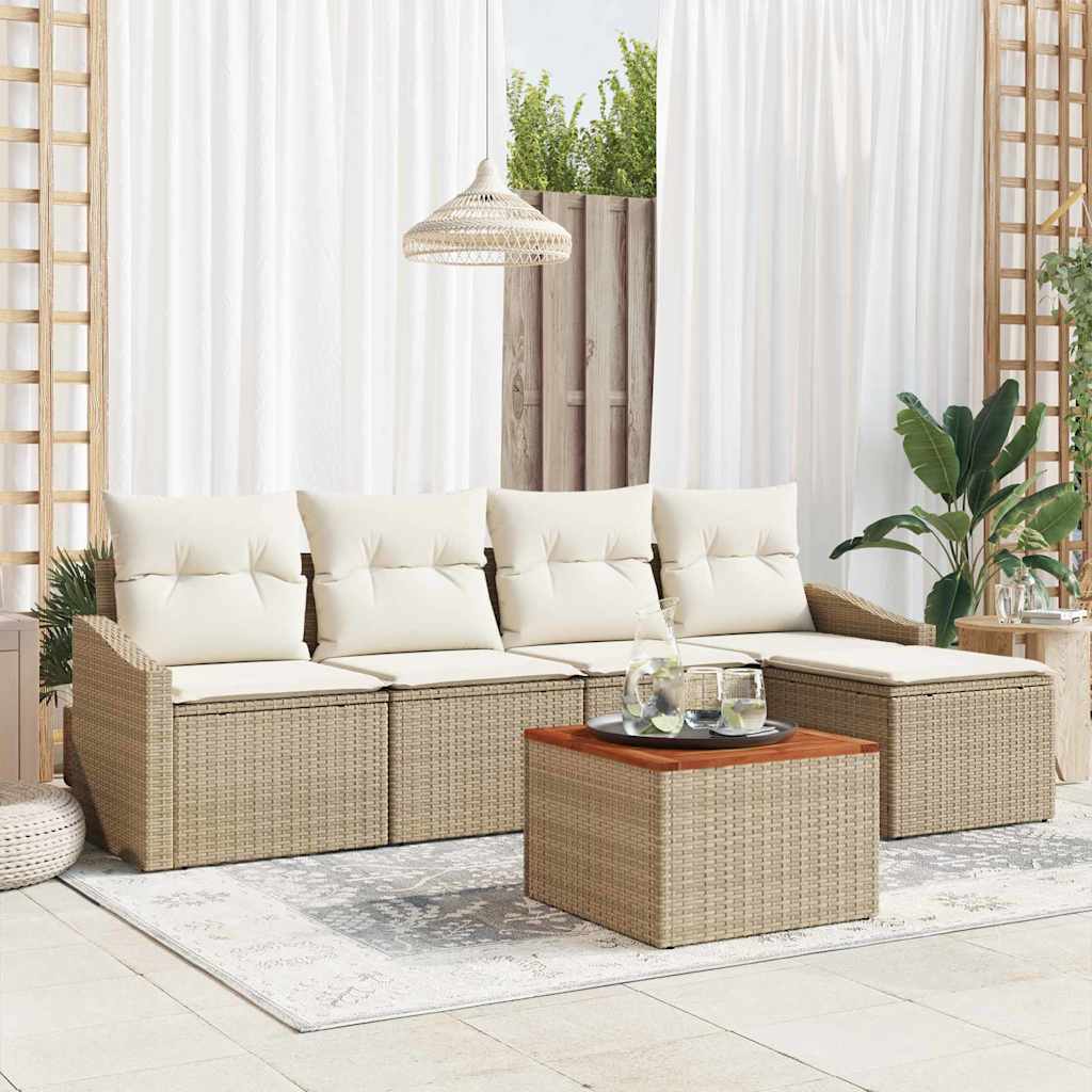 Gartensofa-set 6 stk. Beige Poly-Rattan