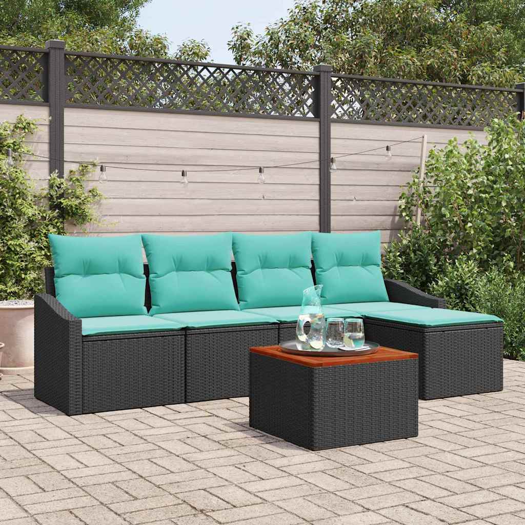 Gartensofa-set 6 stk. Schwarz Poly-Rattan